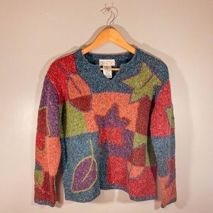 Vintage 90s Funky Fall Leaves Sweater